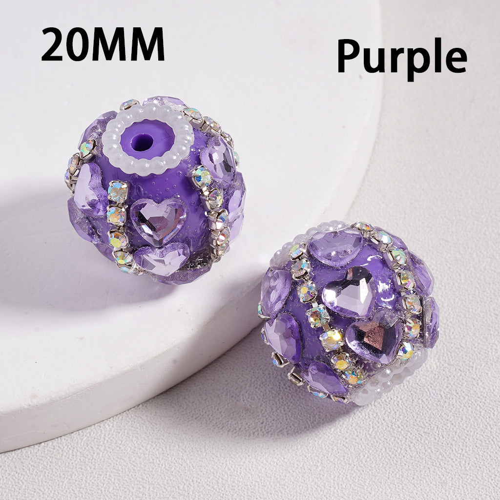 Spiral Heart Acrylic Beads Multicolor with AB Rhinestones, White Pearl Chains & Loop Accents 20mm Random Mix