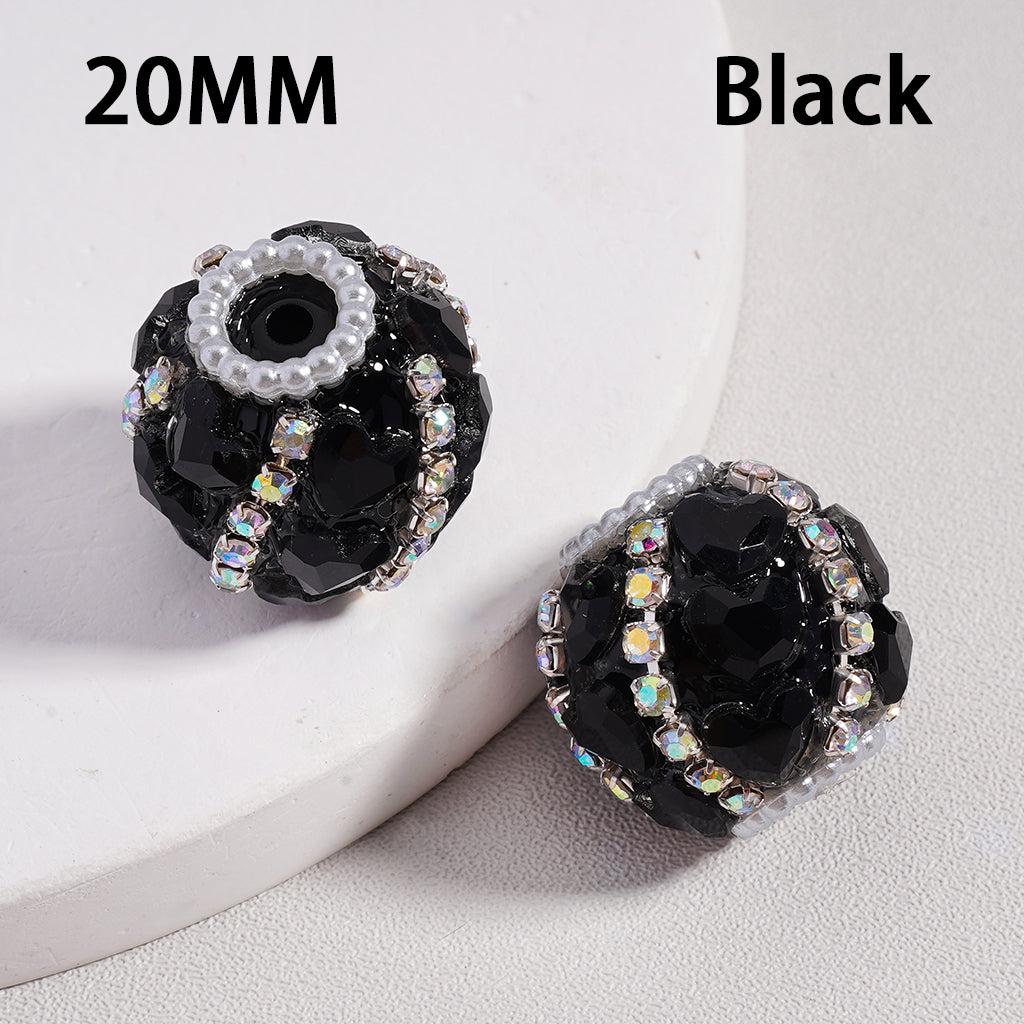 Spiral Heart Acrylic Beads Multicolor with AB Rhinestones, White Pearl Chains & Loop Accents 20mm Random Mix