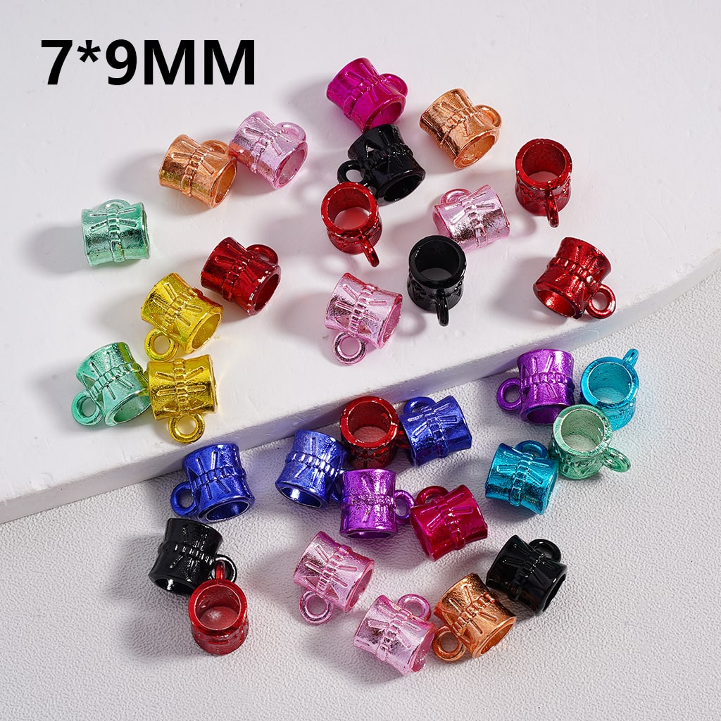 Alloy Cylinder Bail Beads Large Hole, Solid Colors, Barrel Shape 7*9mm Random Mix (100 pcs)
