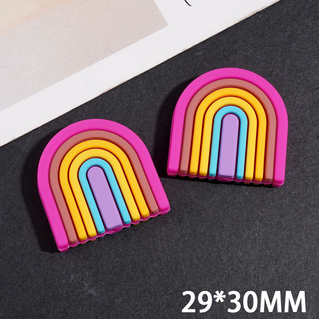3D Rainbow Door Silicone Focal Beads, 29*30MM Multi-Color