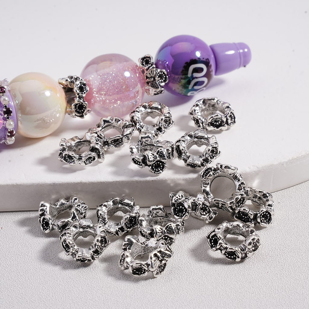 Cute Flower & Butterfly Motifs Silver Alloy Spacer Beads Jewelry Accessories (Big Hole) 10mm