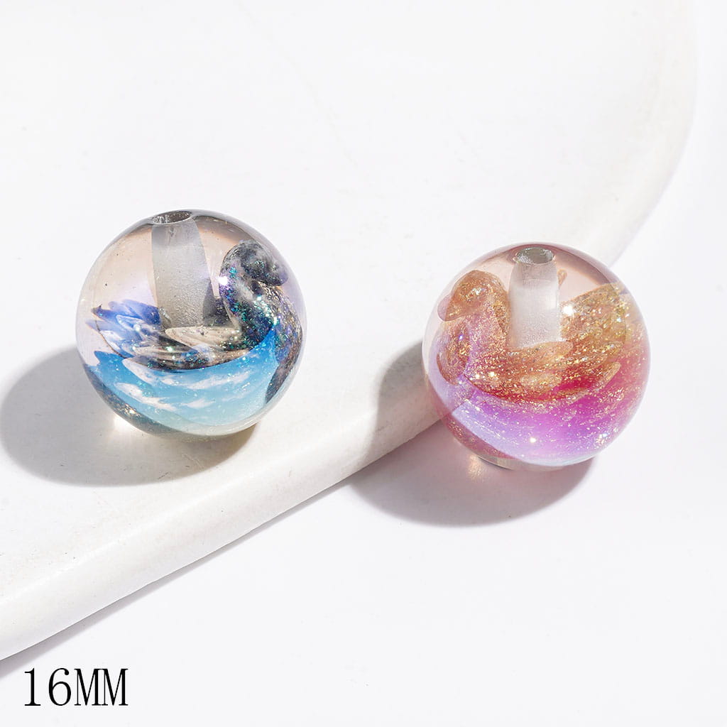 Clear & UV Finish Acrylic Beads for Bracelets & Necklets, Swan with Glitter Embedded inside Beads, 16MM, Multi-Color, Random Mix