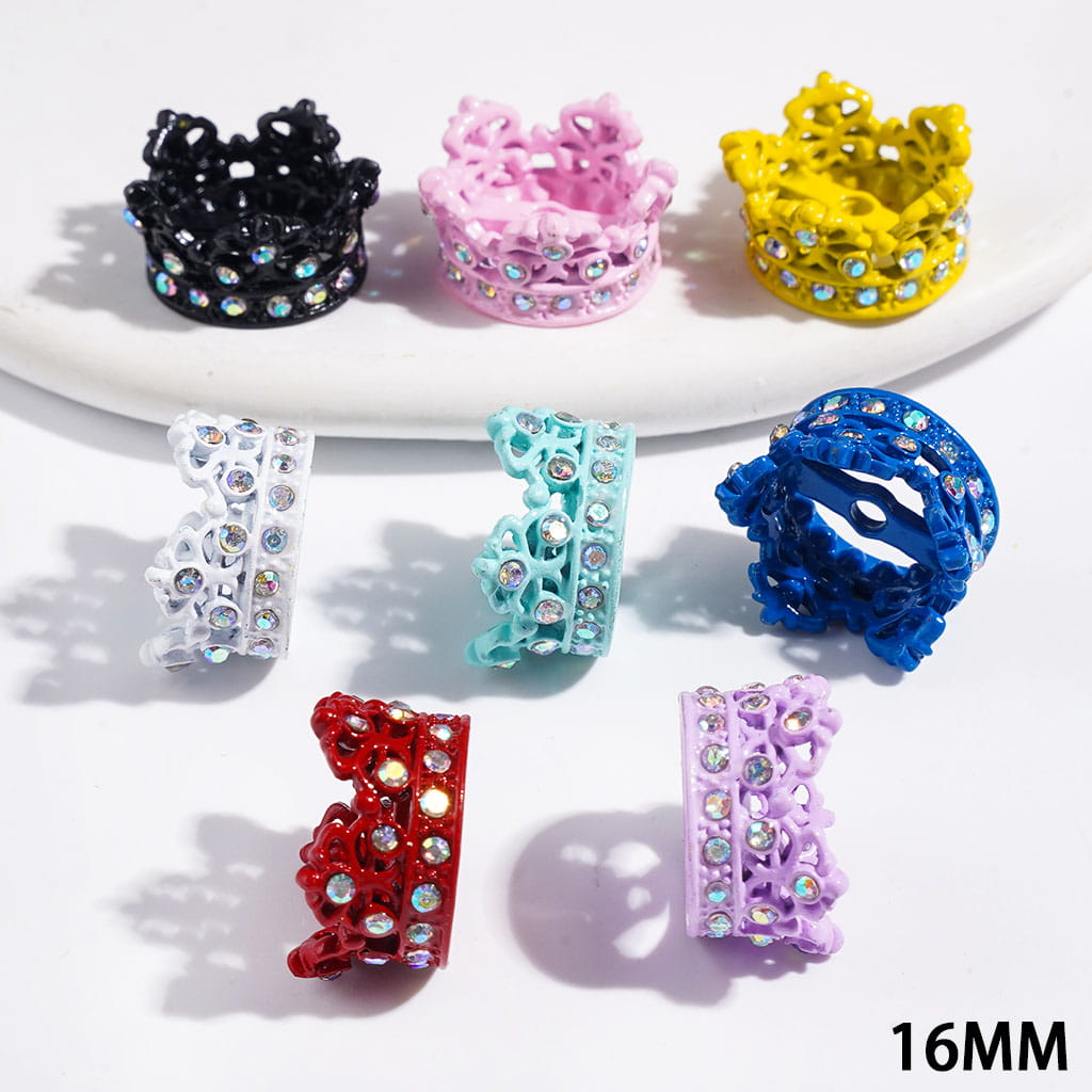 Metal Spacer Beads Crown Design with AB Rhinestones, 16MM Assorted Colors Random Mix (They Fit 14MM Beads)