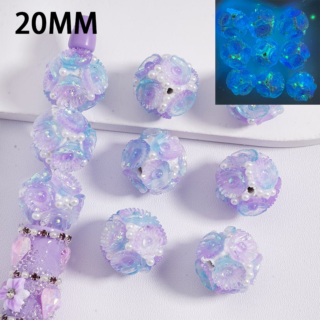 Luminous Shiny Purple Shells with White Pearls, Multi Color 20MM Round Clay Beads Random Mix