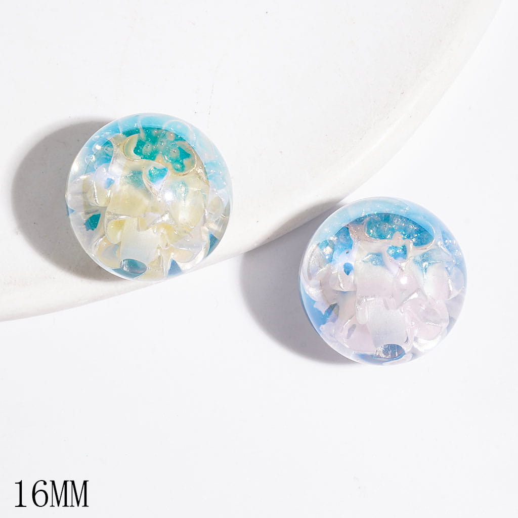 Clear Acrylic Beads for Bracelets UV Finish with Multilayer Flower Embedded inside Beads, 16MM, Multi-Color, Random Mix