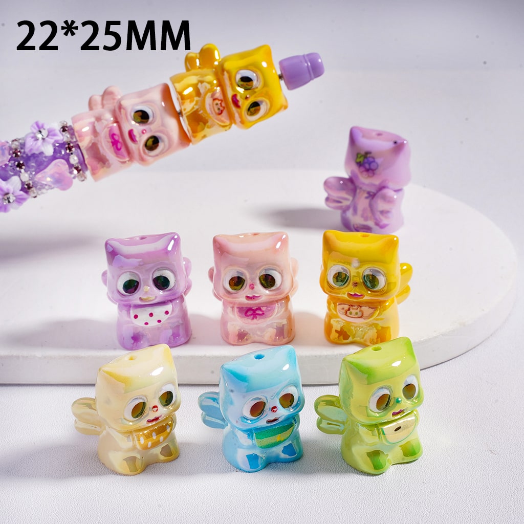 UV Coated Cute Cartoon Monster with Wings, Multi Color Acrylic Beads Random Mix