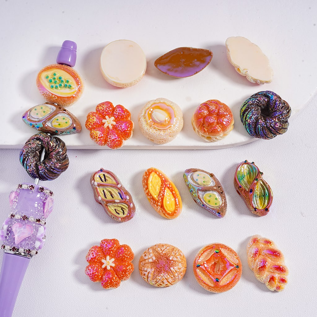 UV Coating Cute Bakery & Dessert Shapes Pastry, Donut Acrylic Beads 20*25MM Random Mix
