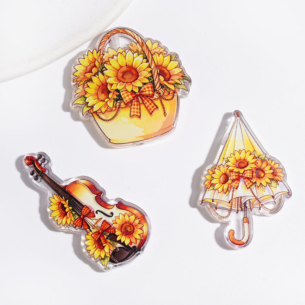 Acrylic Beads Envelope Violin Flower Basket Umbrella Cup Window with Sunflower, Yellow Style, Random Mix