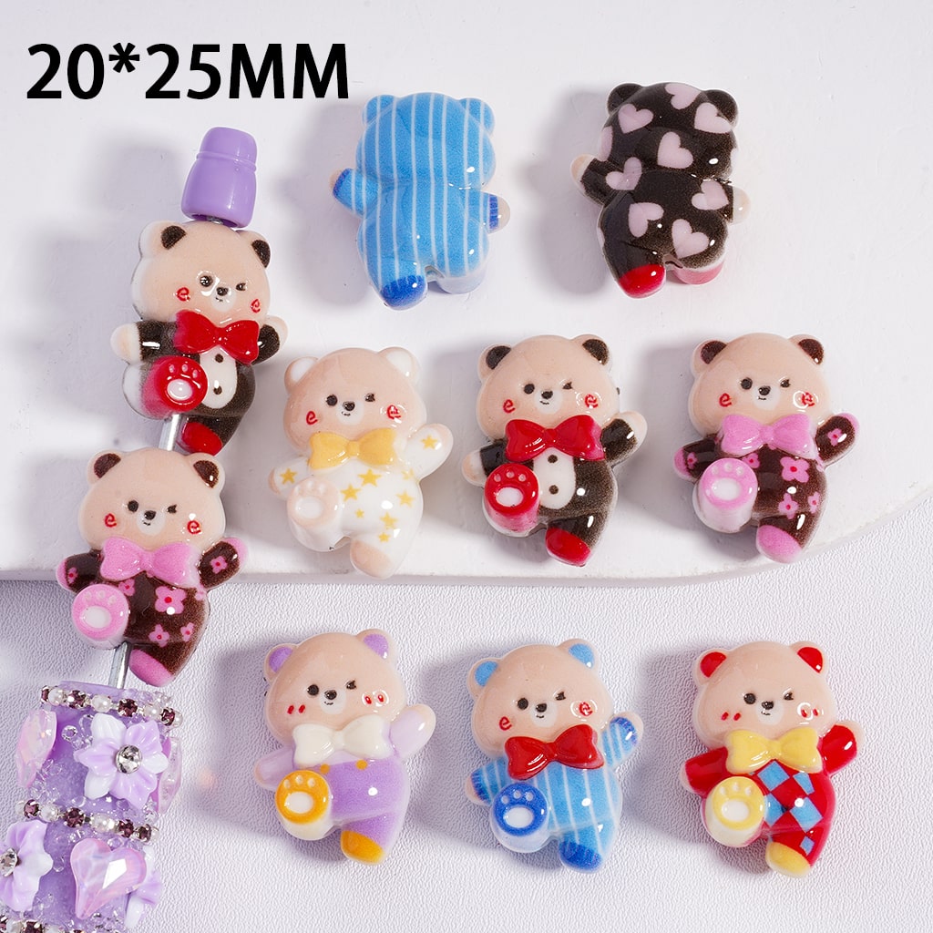 Cute Bear Charms with Bowknots Costume Mix Acrylic Beads 20*25mm Random Mix