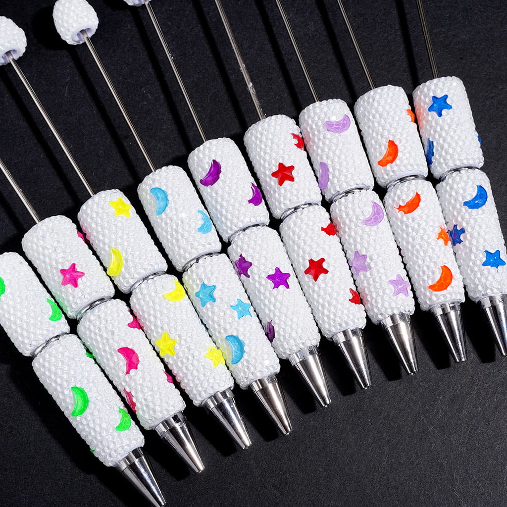 Moon and Star Beadable Clay Pen Fluorescent Colors White Background, Various Colors Random Mix