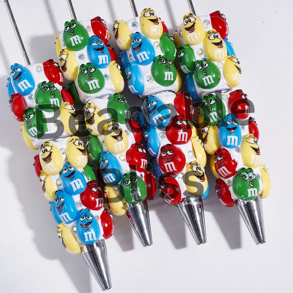 Beadable Clay Pens with Various Expressions Candy Chip Design and AB Rhinestones