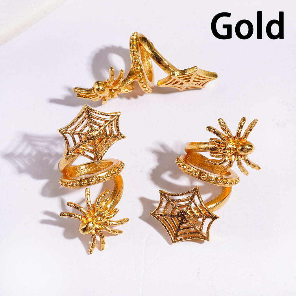 Trendy Twisted Spiral Spider & Spider Web Alloy Jewelry Accessories, Gold & Silver Colors, Random Mix