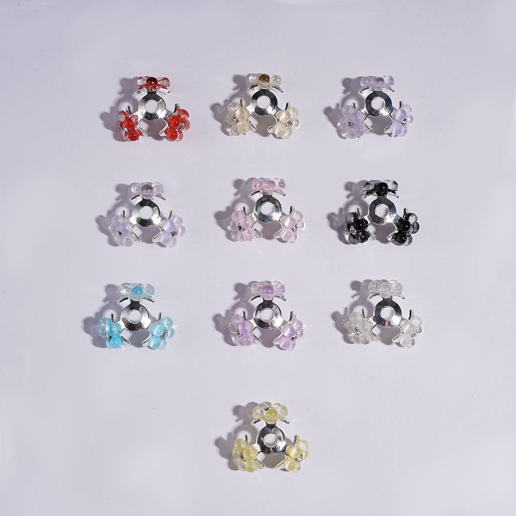 Elegant Mini Pearl Flower Charms with Clear Rhinestones for Jewelry Accessories, 10*10MM, Multicolor
