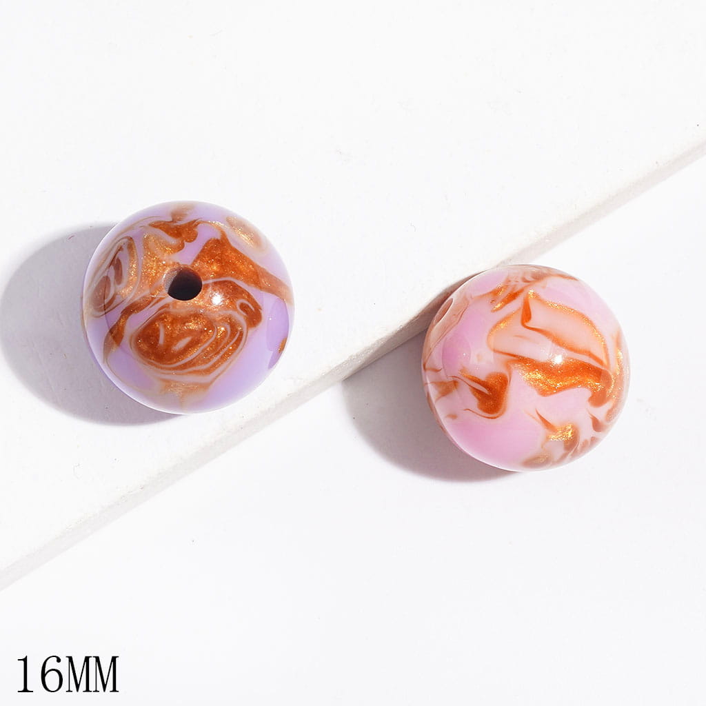 Acrylic Beads for Bracelets Cloud Texture Design with Gold Glitter, 16MM Multi-Color Random Mix