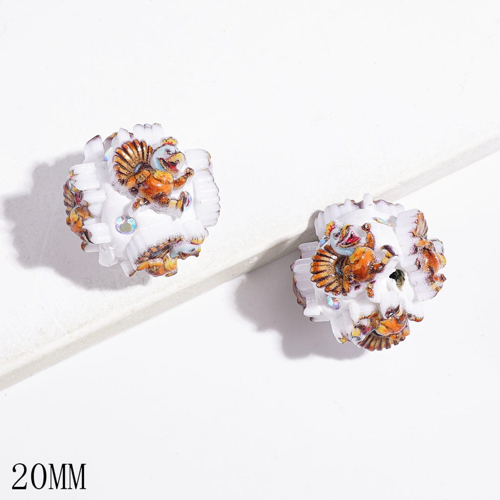 Cute Running Turkey Design with Sparkling AB Rhinestones Thanksgiving Day Theme Clay Beads, 20MM