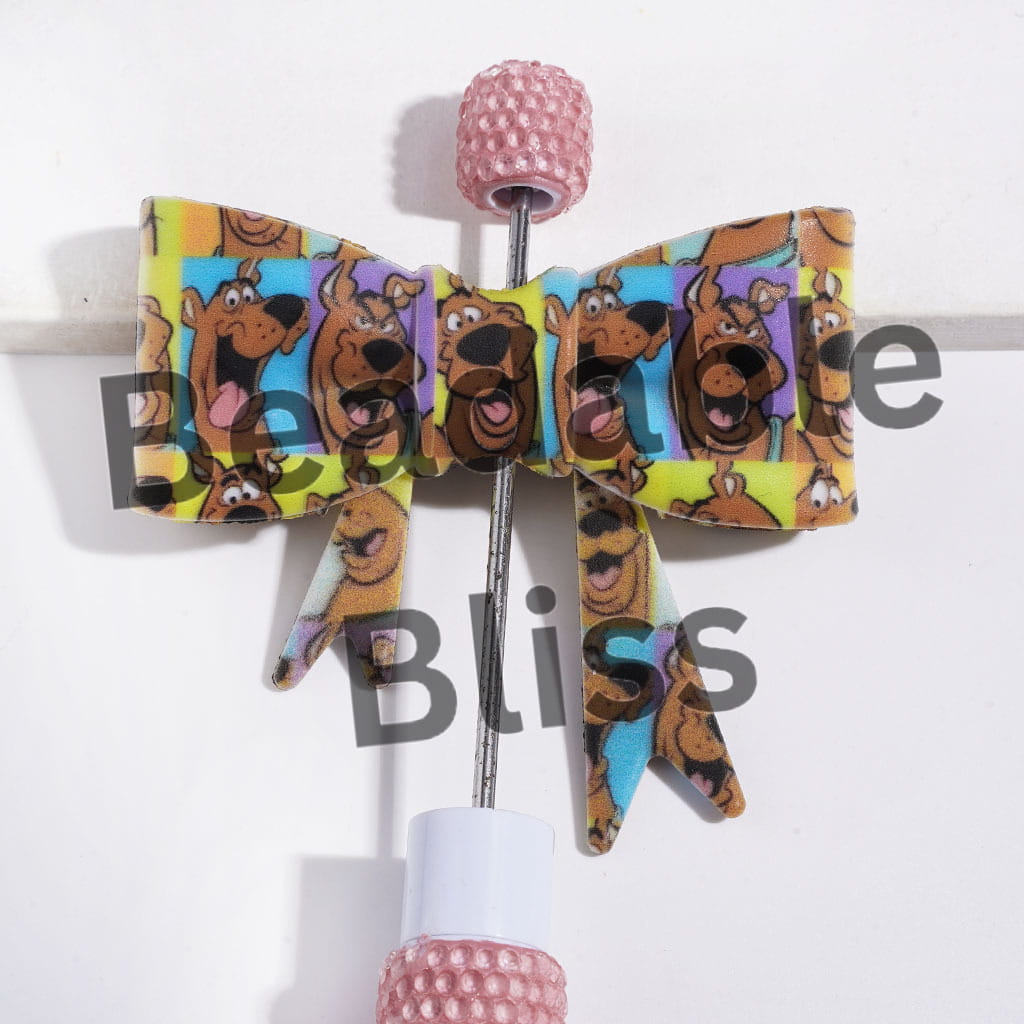 UV-Printed Soft Bowtie with Brown Dog Character Printed Silicone Focal Beads, 53*59MM