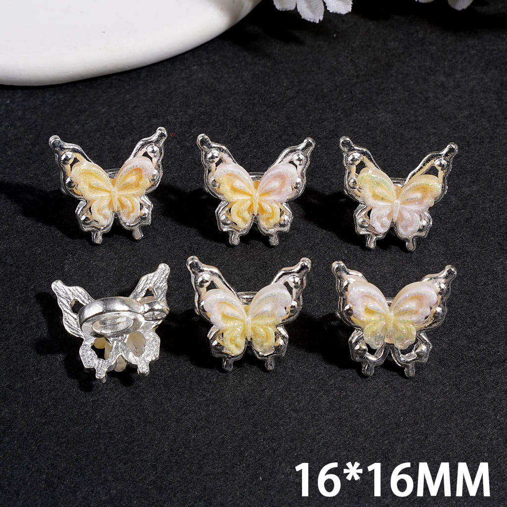 Butterfly Silver Alloy Bail Beads with Gradient Enamel Wings, Charm Pendant Jewelry Accessories 16×16MM, Random Mix
