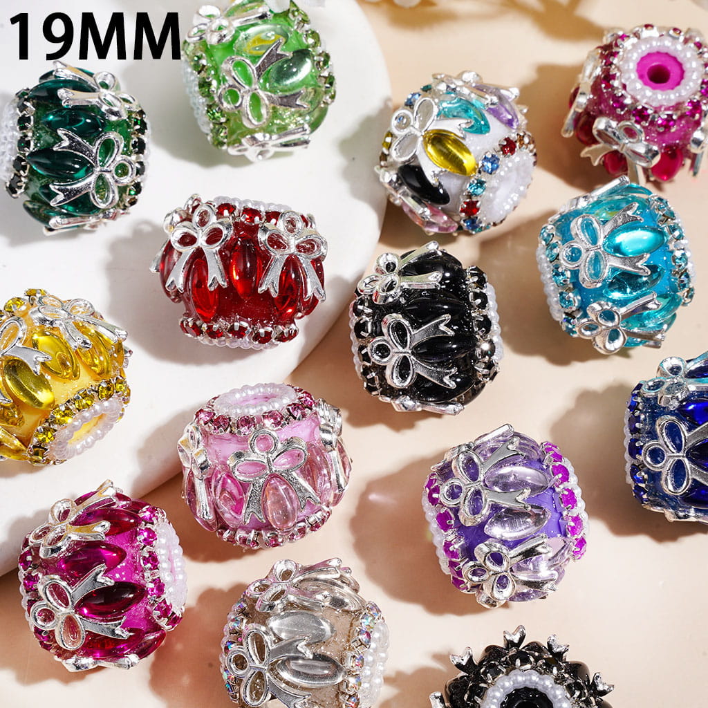 Marquise Rhinestones, Alloy Bowknot, White Pearl & Rhinestone Chains, Handmade Acrylic Beads 19MM, Random Mix