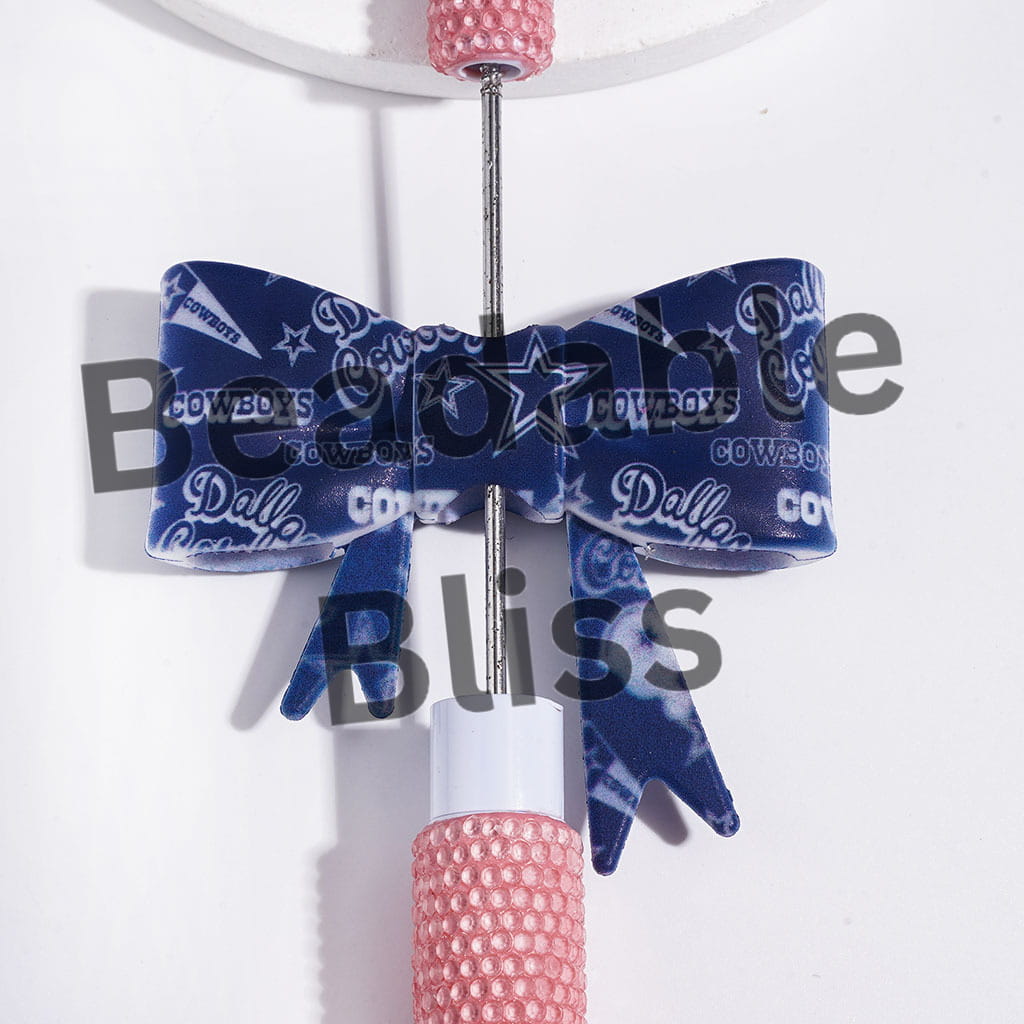 UV-Printed Silicone Focal Beads Soft Bowtie with American Football Dallas Team Pattern, 53*59MM