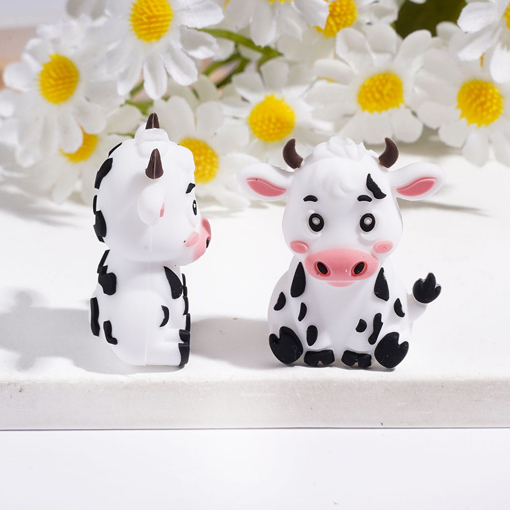 3D Safari Animal Series with Cheetah, Deer, Zebra & Cow, Silicone Focal Beads Random Mix