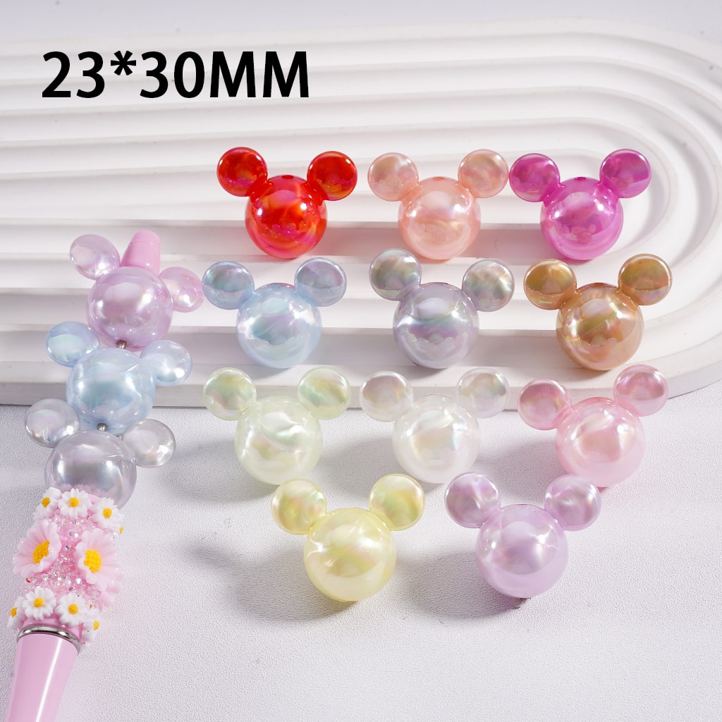Glossy UV Coated Multi Color Mouse Head Mickey Style Acrylic Beads 23*30mm Random Mix