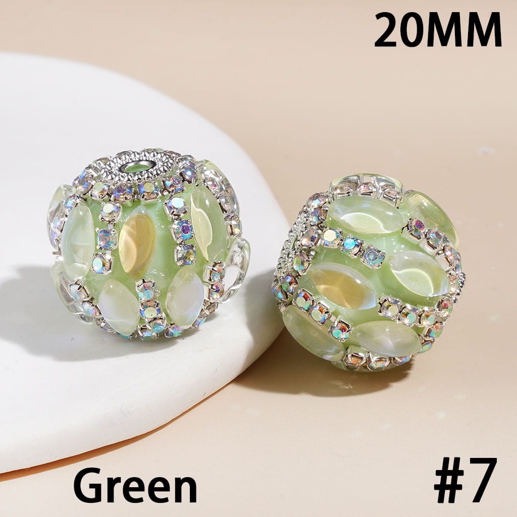 Hand-Made Acrylic Beads with Marquise Cut Rhinestones, Sliver Metal and AB Rhinestone Chains, 20MM Multi-Color