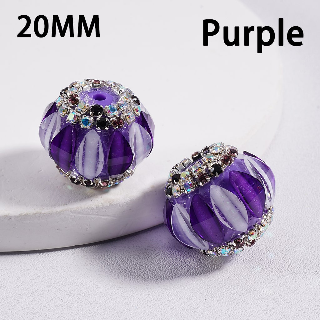 Cute Pumpkin Shaped Double Color with Rhinestone Chains Acrylic Beads, 20mm
