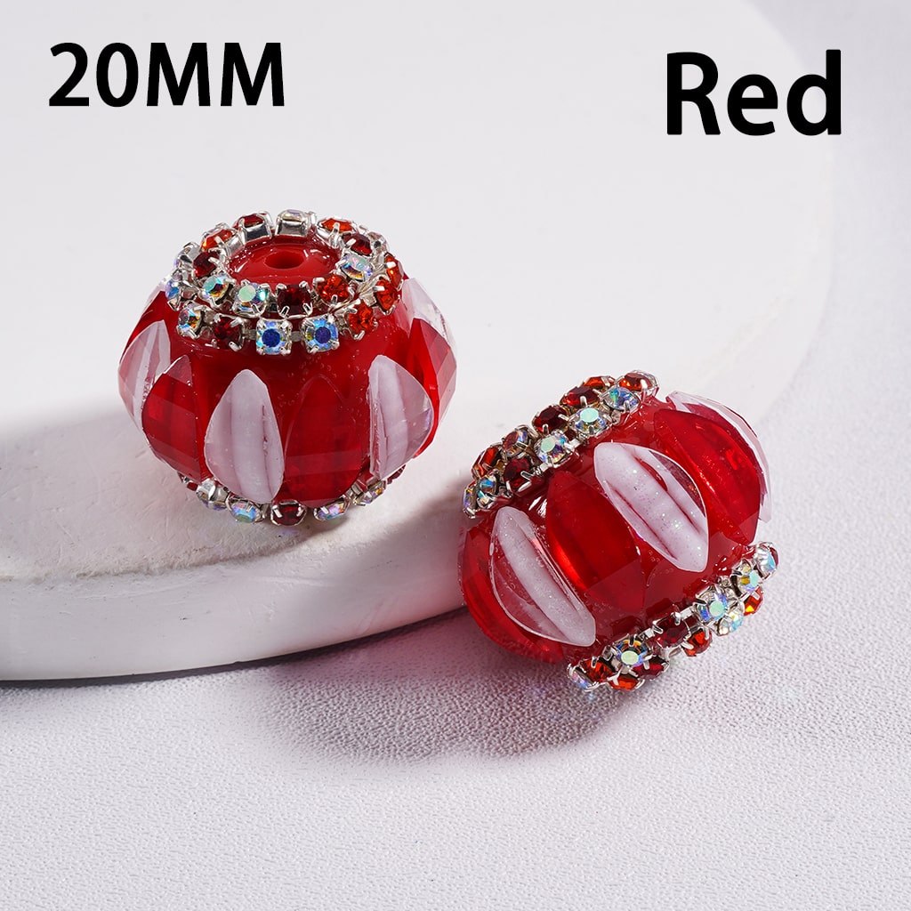 Cute Pumpkin Shaped Double Color with Rhinestone Chains Acrylic Beads, 20mm