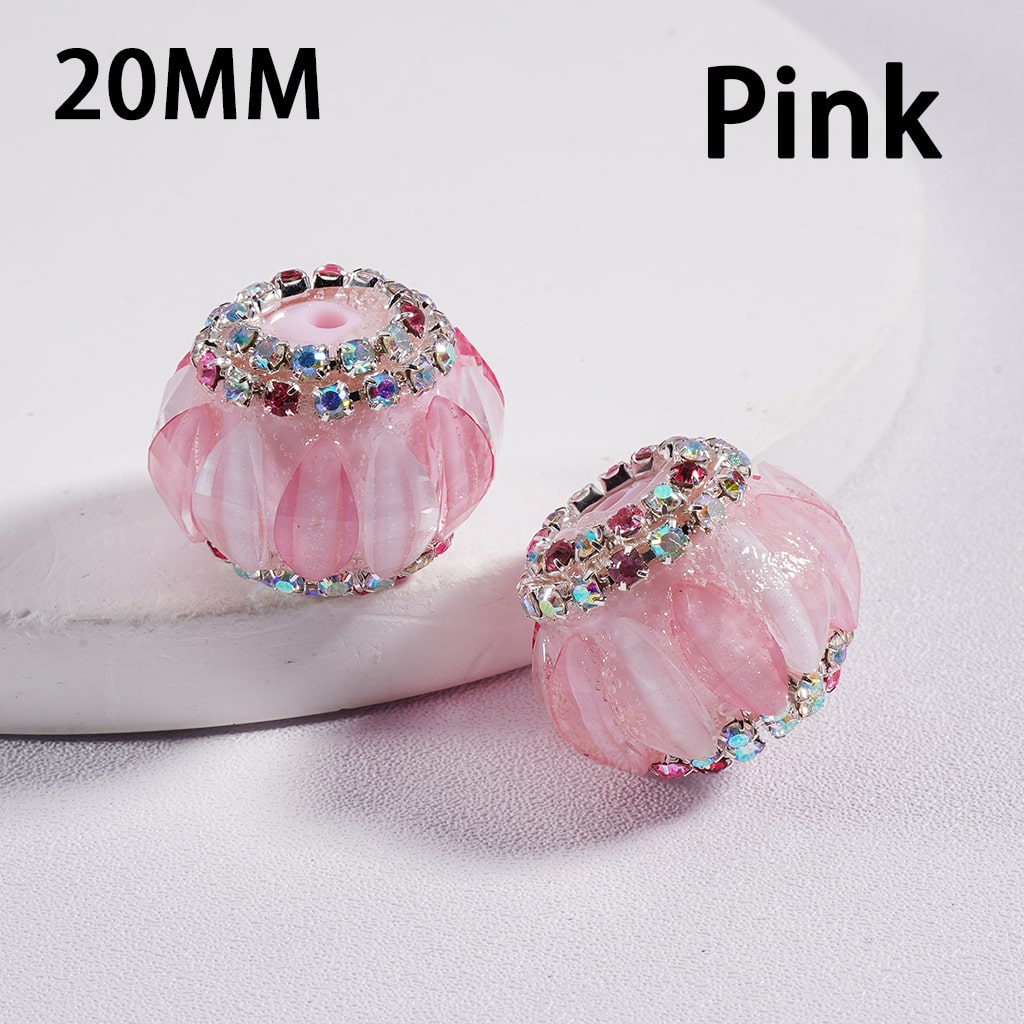 Cute Pumpkin Shaped Double Color with Rhinestone Chains Acrylic Beads, 20mm