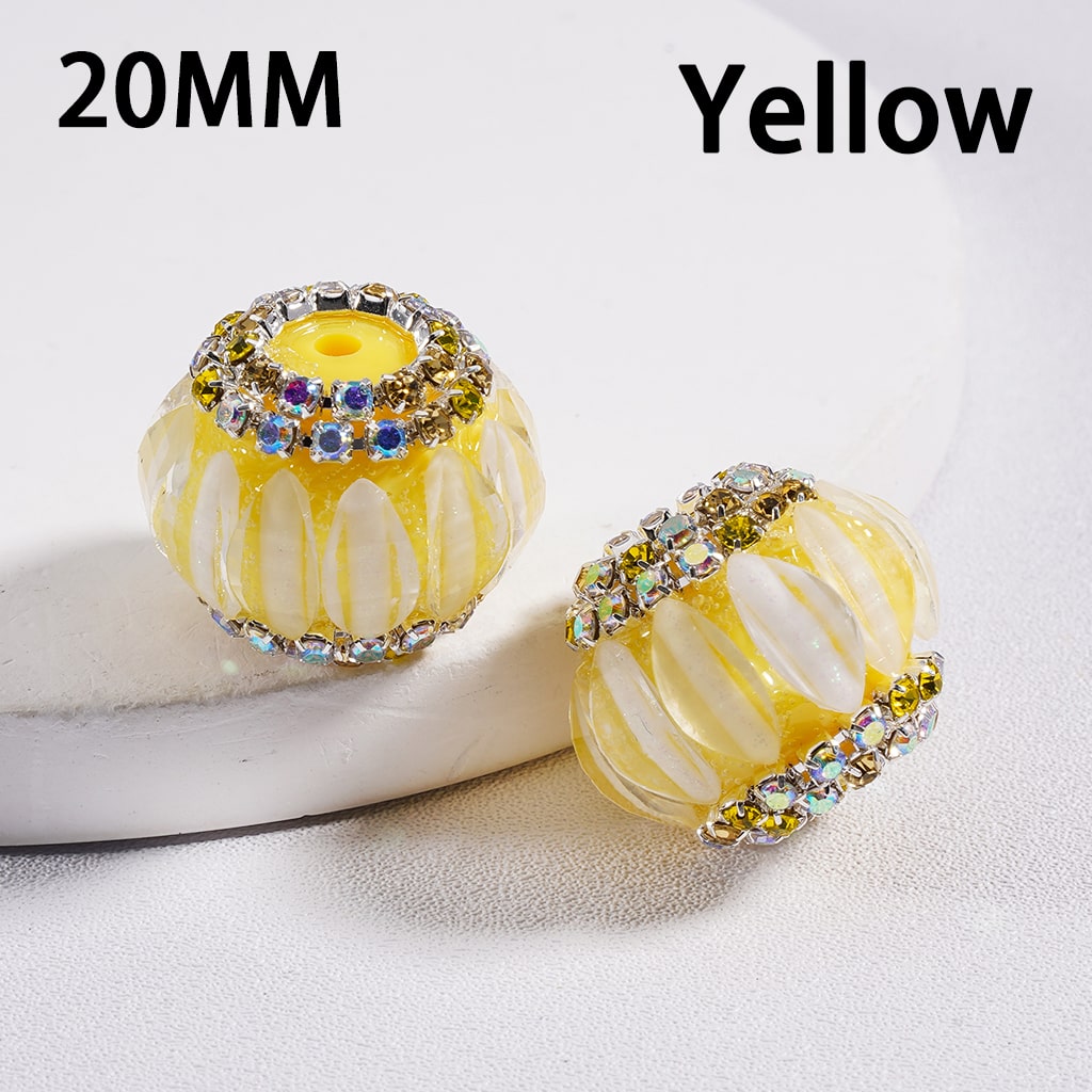 Cute Pumpkin Shaped Double Color with Rhinestone Chains Acrylic Beads, 20mm
