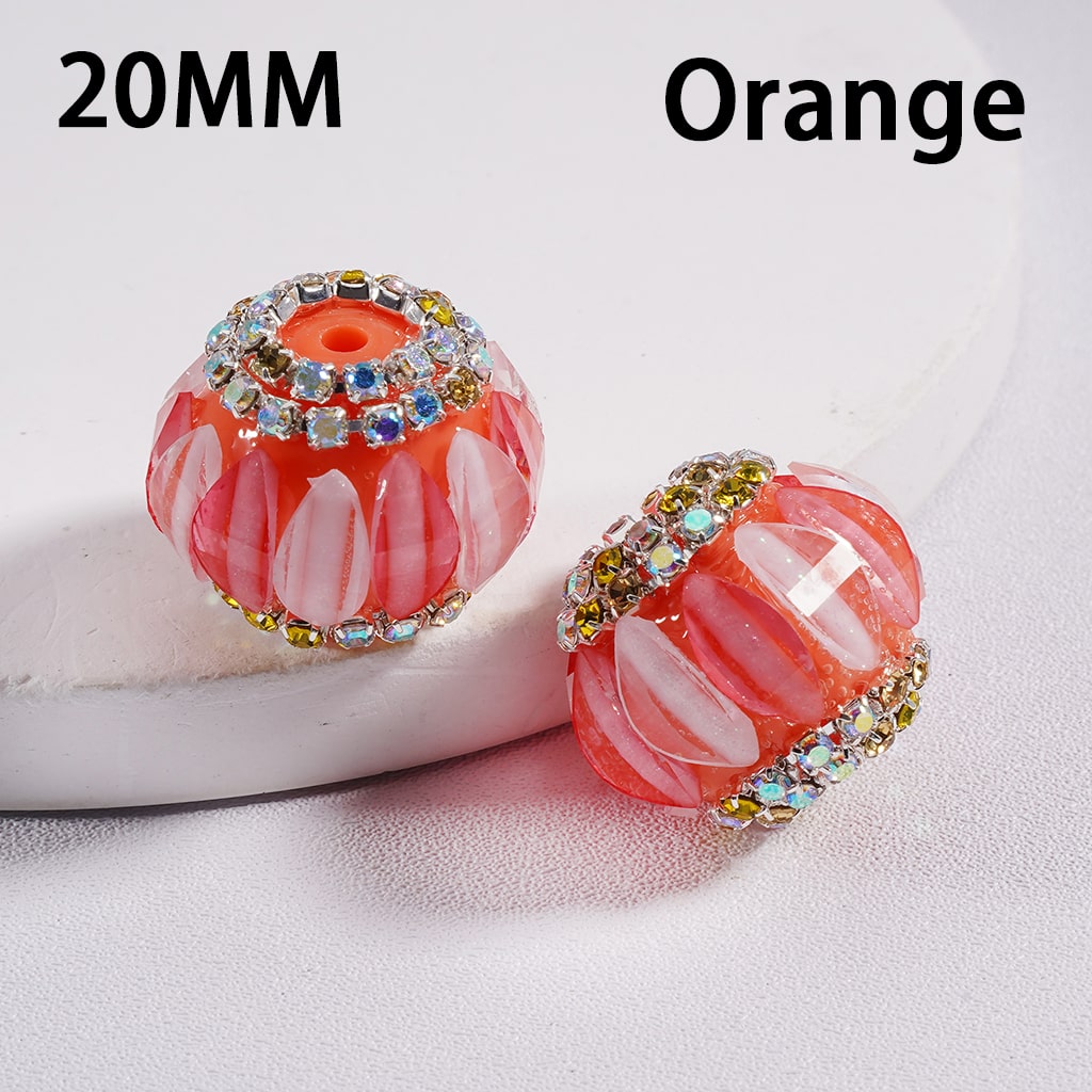 Cute Pumpkin Shaped Double Color with Rhinestone Chains Acrylic Beads, 20mm