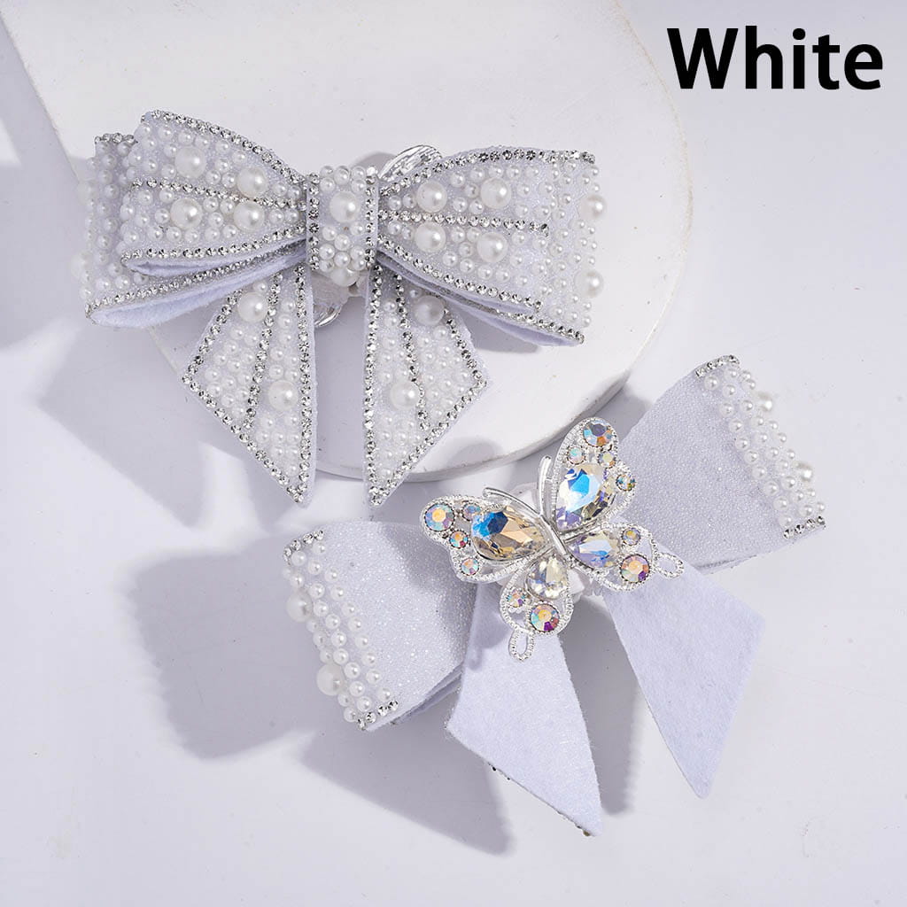 Fabric Bowknot with White Pearls Clear Rhinestones Iridescent Bubble Balls Wrap Tape Clay Beads 65*103MM