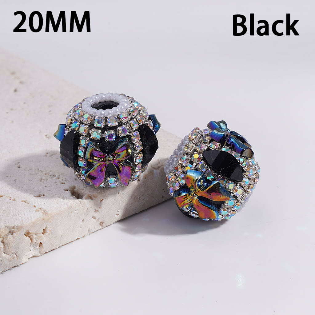 UV Coating Bowtie Pumpkin AB Rhinestone with White Pearl Chains Round Acrylic Beads 20MM