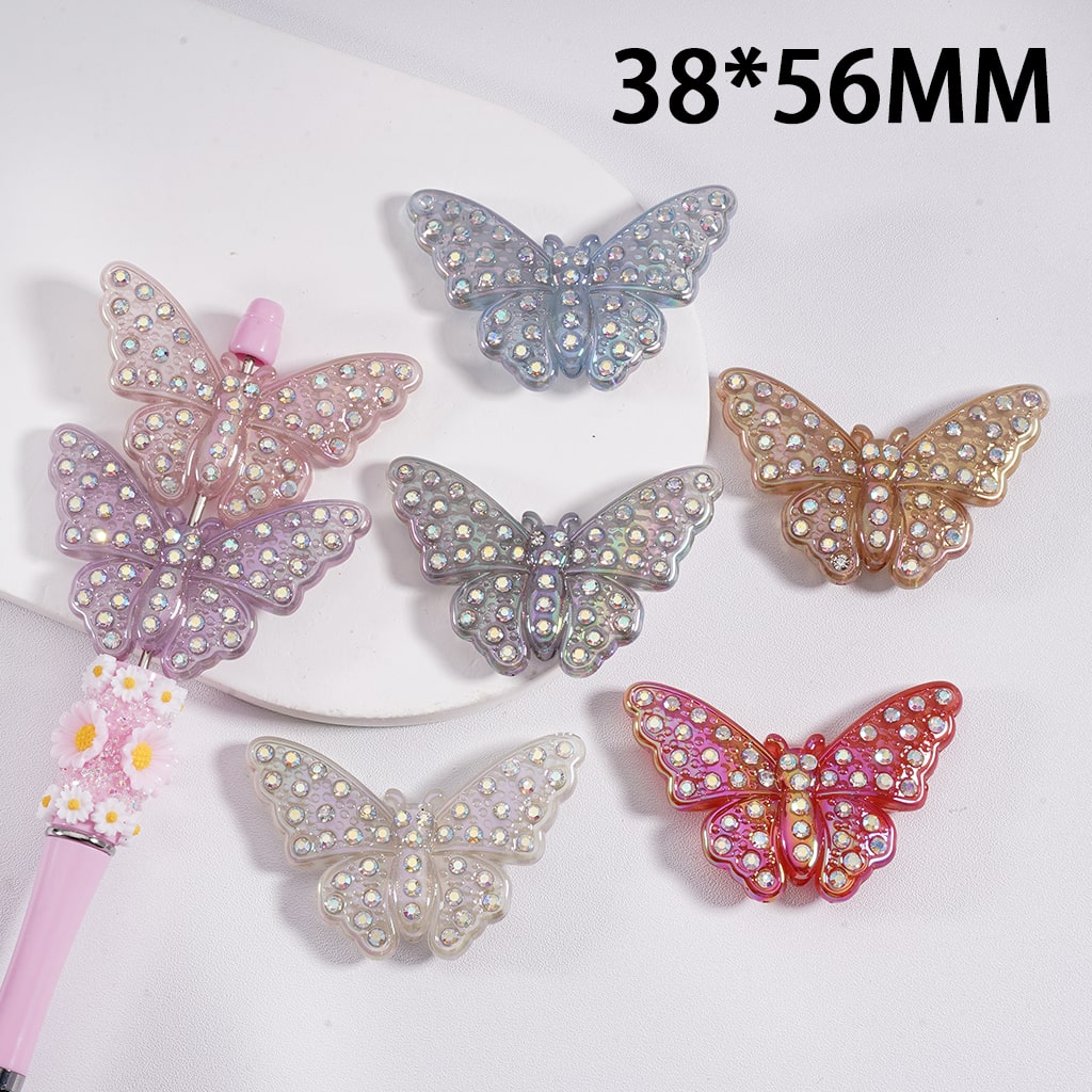 UV Coated Acrylic Butterfly Beads with AB Rhinestones Statement Craft Charms, Jewelry Making, Random Mix