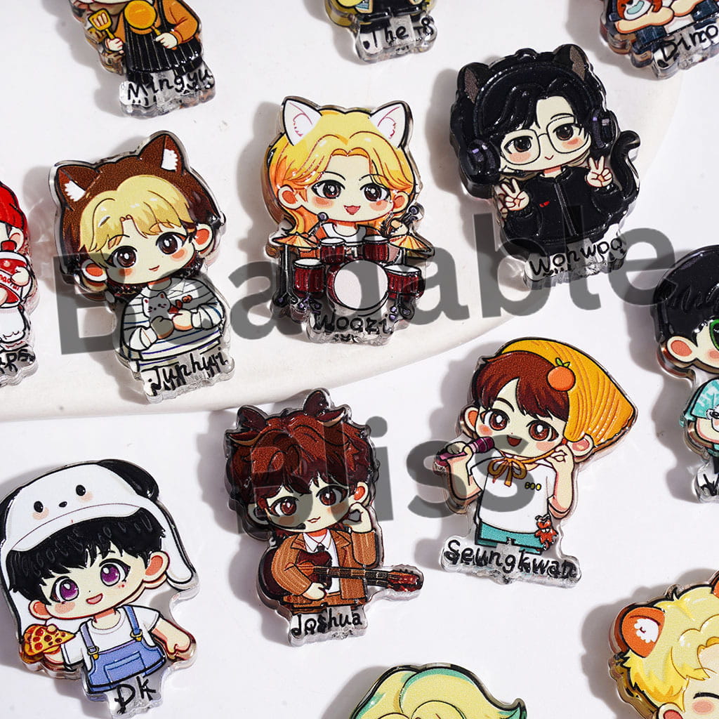 Cartoon Image Style Korea Boy Group with with Member Name Acrylic Beads, Random Mix