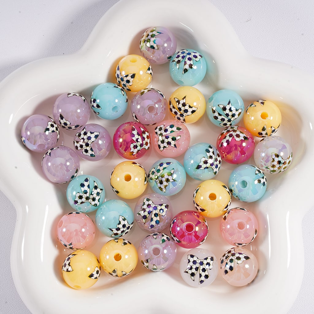 Jelly & Clear Bowknot Soccer Print Round Acrylic Beads 16mm Random Mix