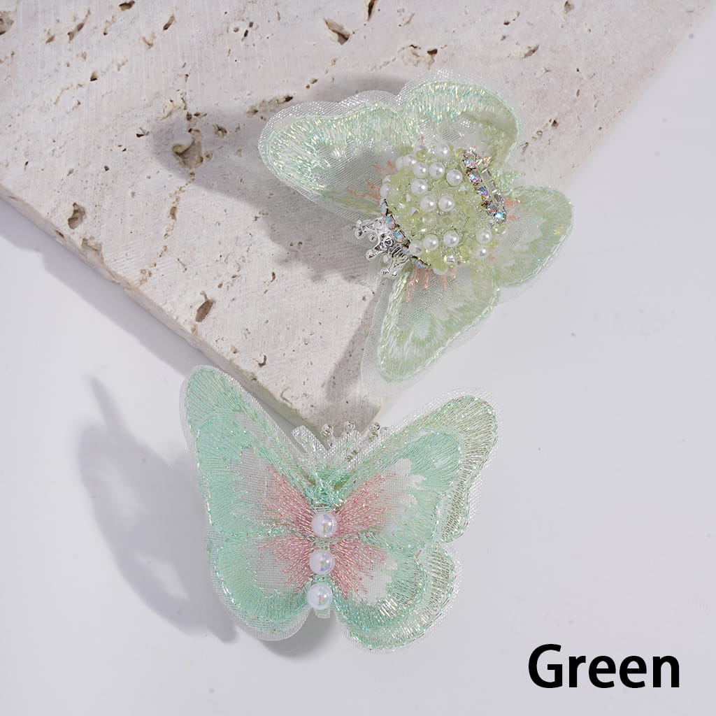 Sugar Acrylic Beads with Silver Alloy Crown and Rhinestones, Fabric Butterfly with UV Coating Half-Shell White Pearl, Multi-Color