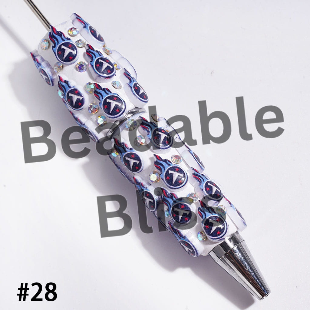 Beadable Clay Pens with American Football and NY Baseball Team, AB Rhinestones