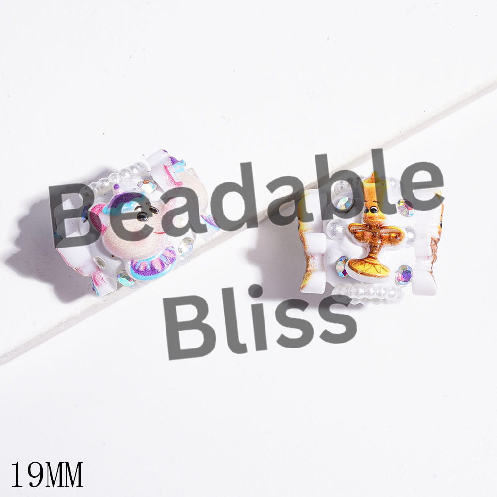 Clay Beads with Diningware Role & AB Rhinestones & White Pearl Loop, Candle Holder & Clock Keeper & Teacup & Teapot, 19MM, Random Mix