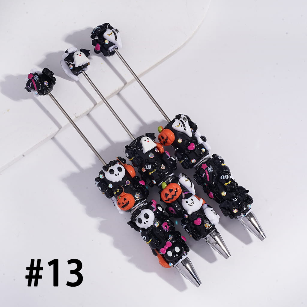 Halloween Series Beadable Clay Pens with Assorted Ornaments & AB Rhinestones