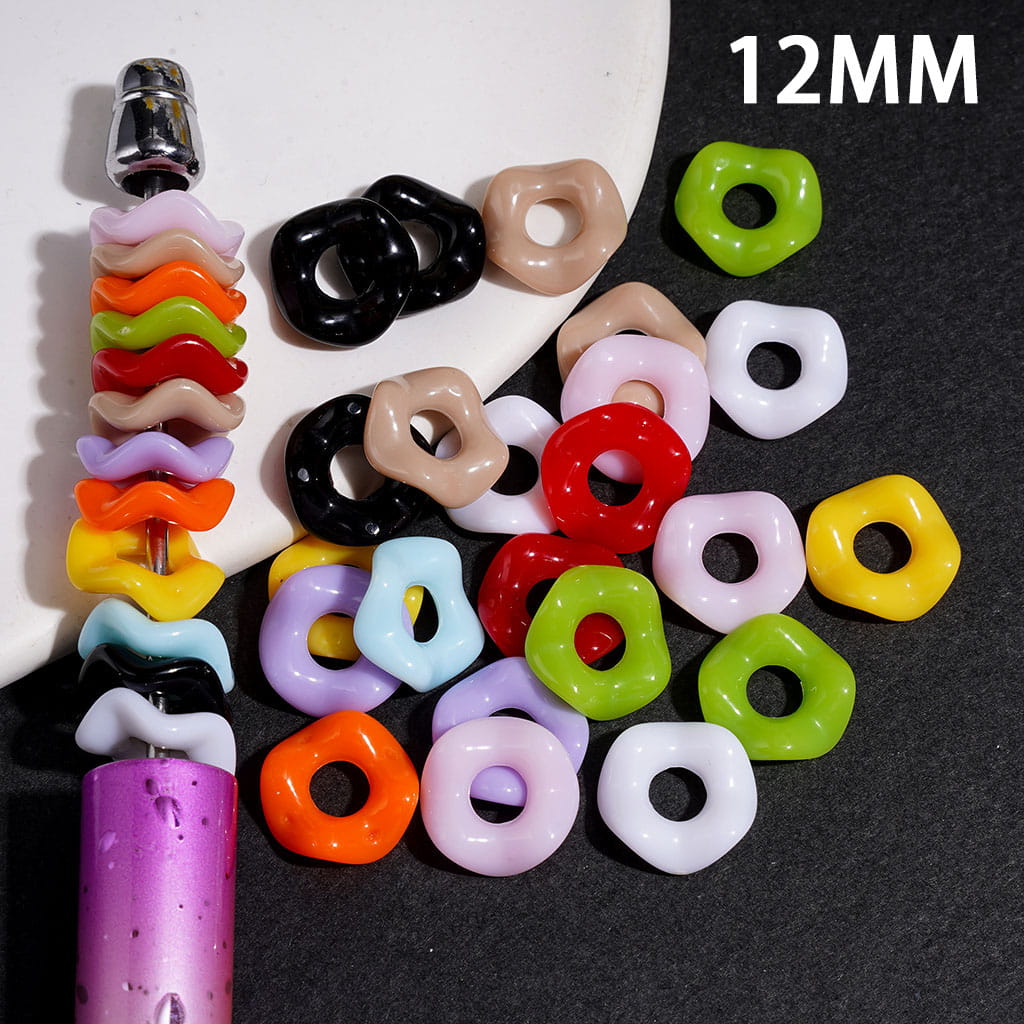 Acrylic Spacer Beads w Wavy Scalloped Hollow, 12MM, Multi-Color Random Mix