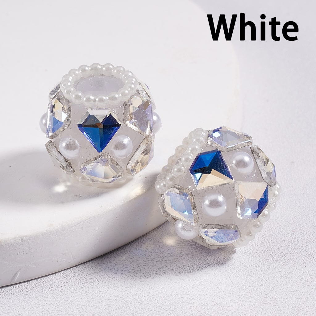 Shiny Diamond Shape Acrylic Beads with Rhinestones, White Pearls & Loops in Multi Color 16 mm Random Mix