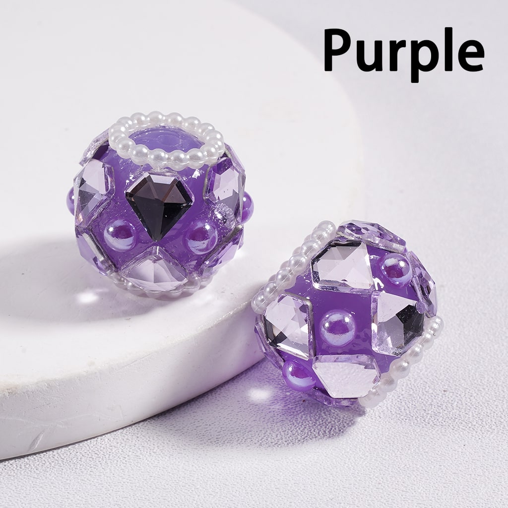 Shiny Diamond Shape Acrylic Beads with Rhinestones, White Pearls & Loops in Multi Color 16 mm Random Mix
