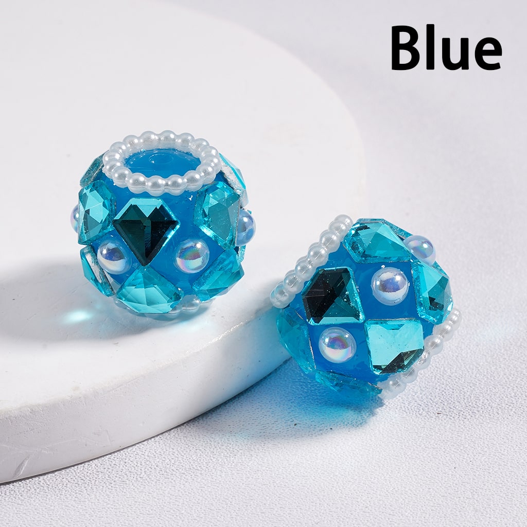 Shiny Diamond Shape Acrylic Beads with Rhinestones, White Pearls & Loops in Multi Color 16 mm Random Mix