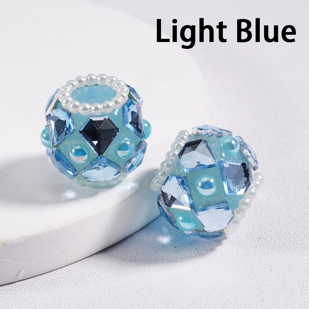 Shiny Diamond Shape Acrylic Beads with Rhinestones, White Pearls & Loops in Multi Color 16 mm Random Mix