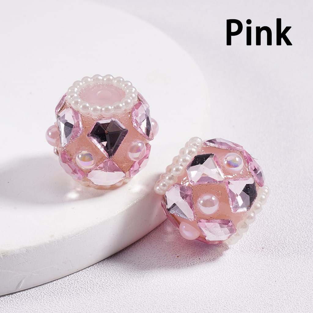 Shiny Diamond Shape Acrylic Beads with Rhinestones, White Pearls & Loops in Multi Color 16 mm Random Mix