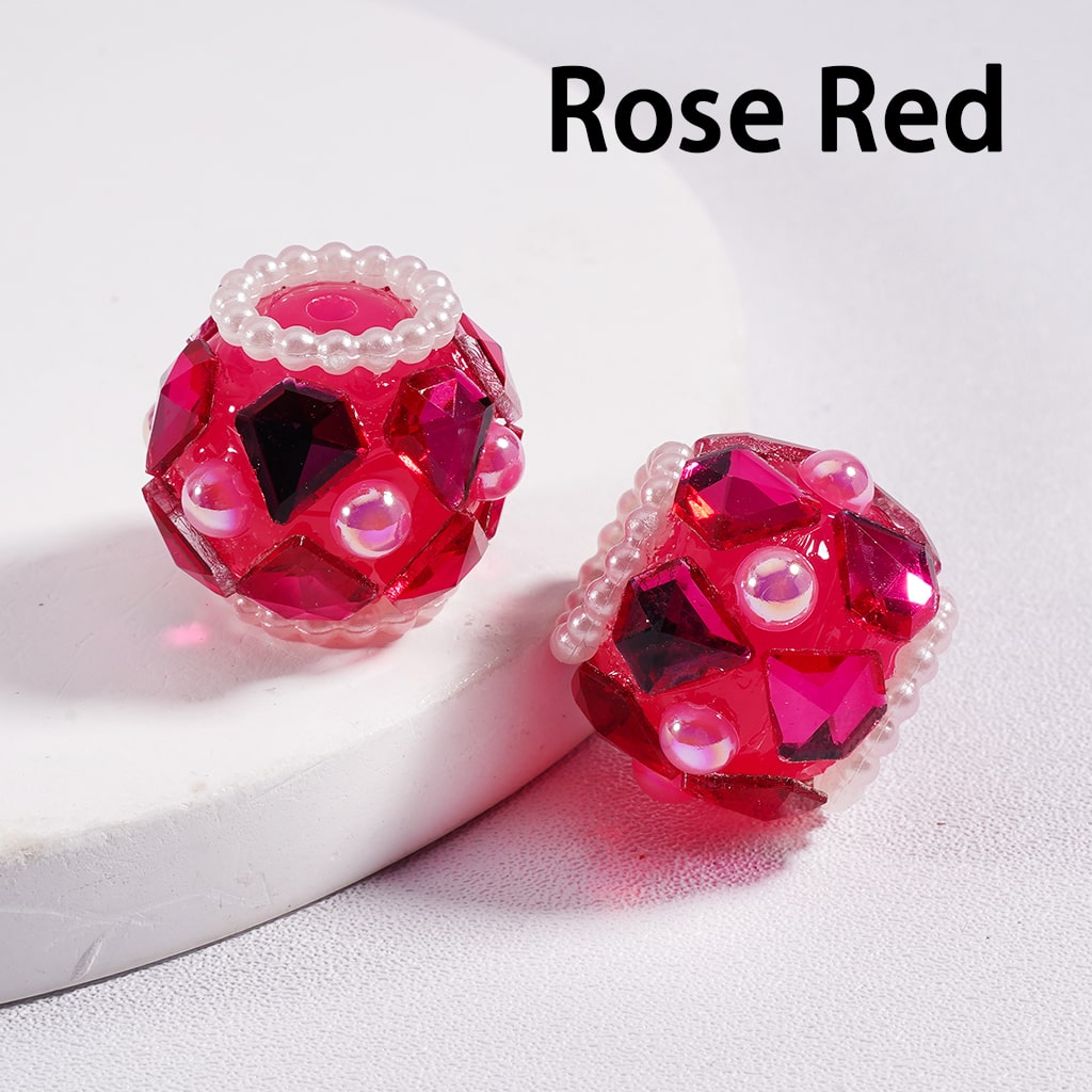 Shiny Diamond Shape Acrylic Beads with Rhinestones, White Pearls & Loops in Multi Color 16 mm Random Mix