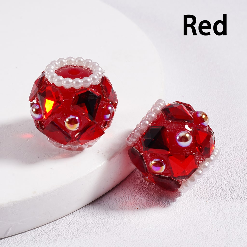 Shiny Diamond Shape Acrylic Beads with Rhinestones, White Pearls & Loops in Multi Color 16 mm Random Mix