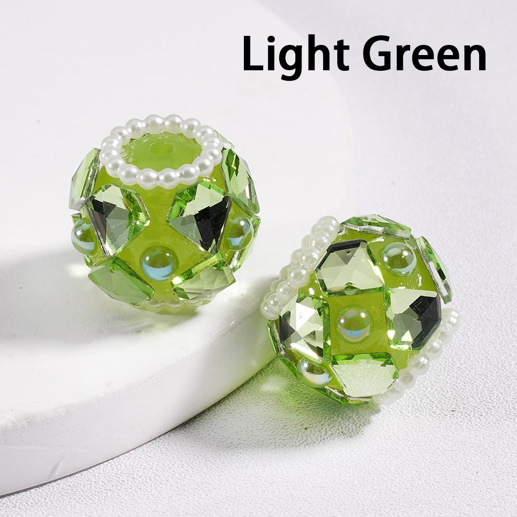 Shiny Diamond Shape Acrylic Beads with Rhinestones, White Pearls & Loops in Multi Color 16 mm Random Mix