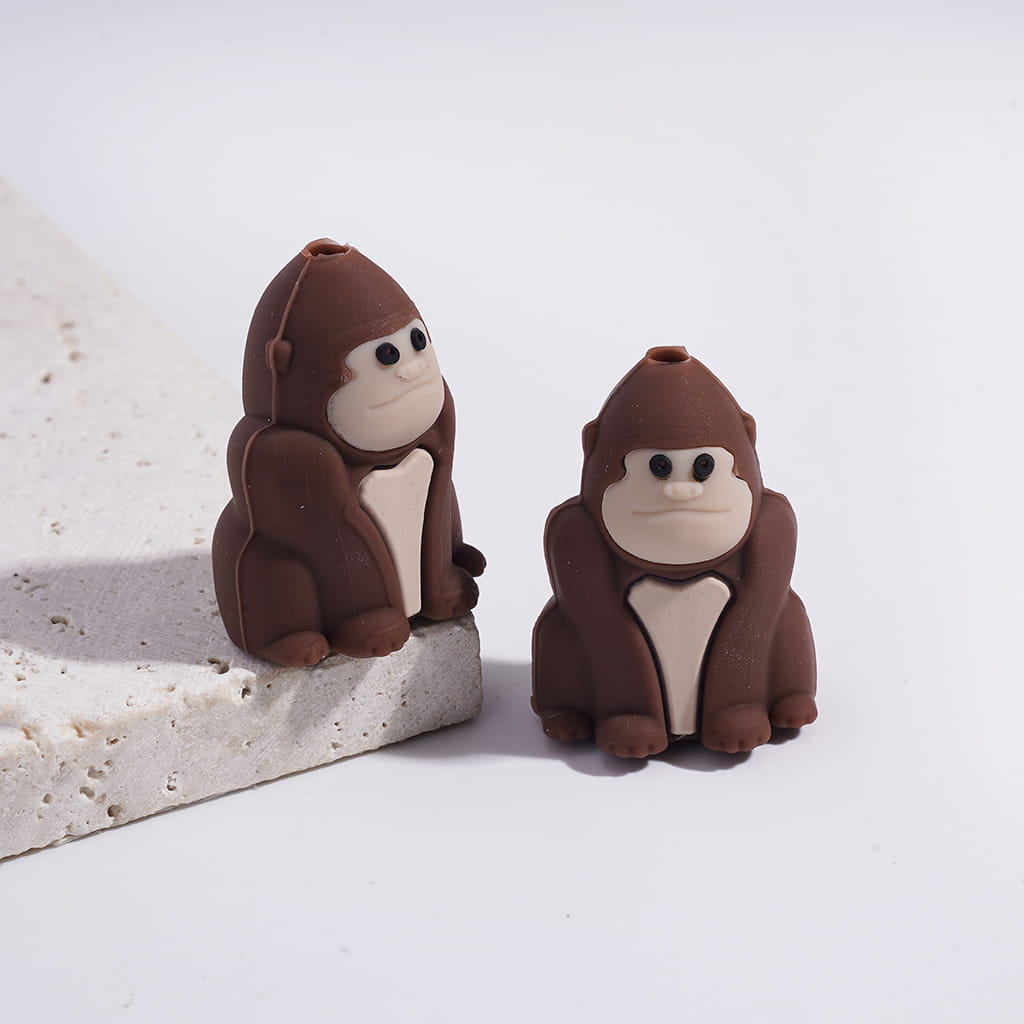 3D Black & Brown Sitting Gorilla Silicone Focal Beads